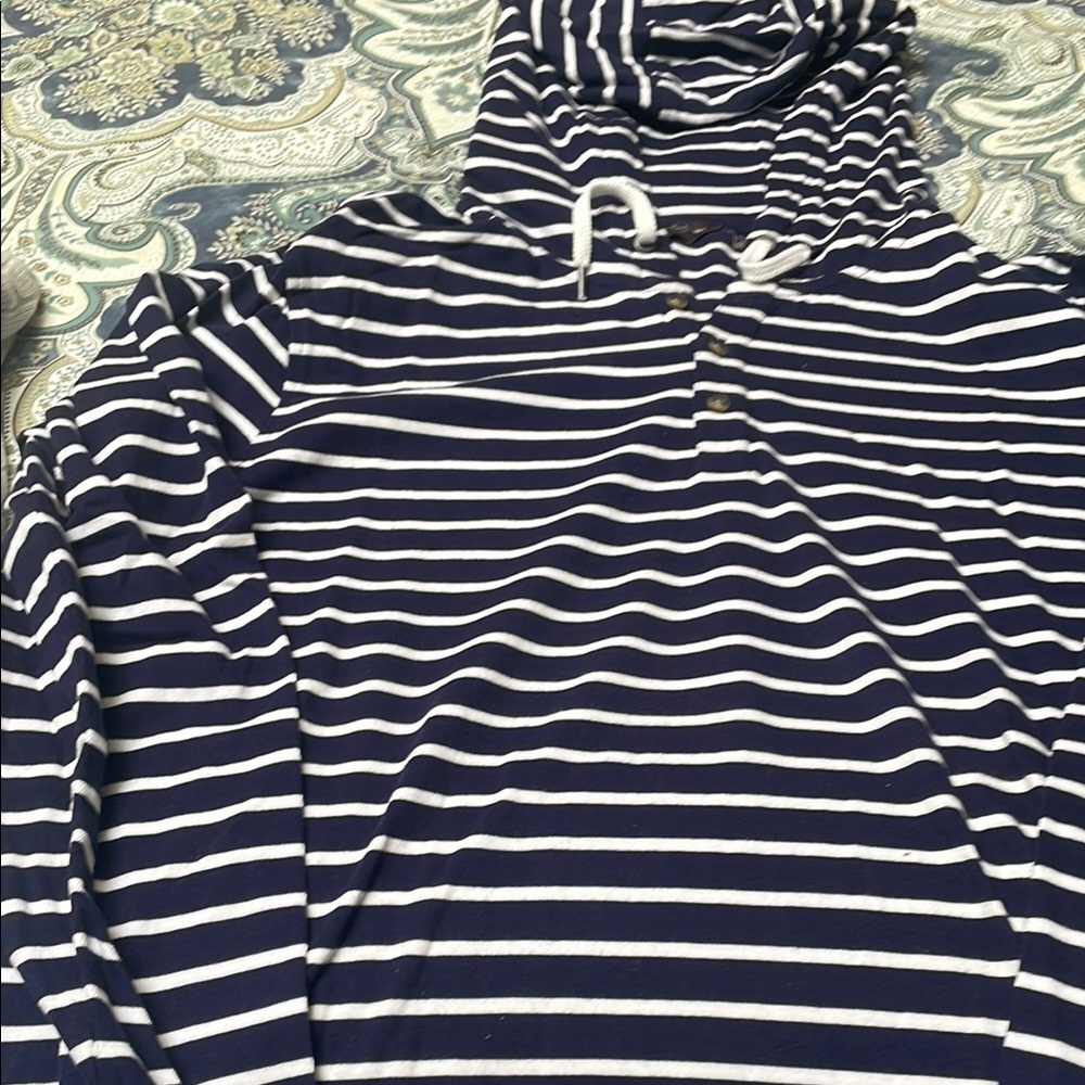 Navy and White Striped Hoodie
